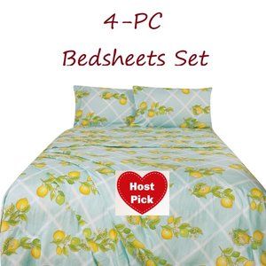 Botanical Print Bed Sheets Set 4-pc Bedsheets Set Full Queen King size